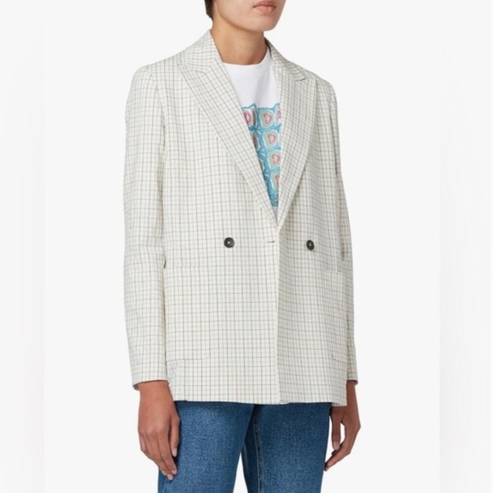 NWT PS‎ Paul Smith Plaid Baggy Lined Blazer Jacket Double Breasted Sz 10 White